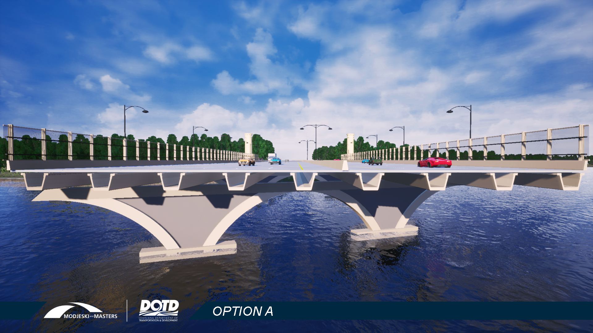Option A for Interstate 10 bridge crossing City Park Lake